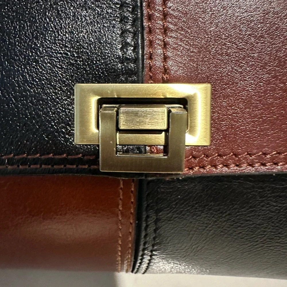 Patricia Nash Satchel with Gold Clasp Leather Crossbody Bag Brown/black
